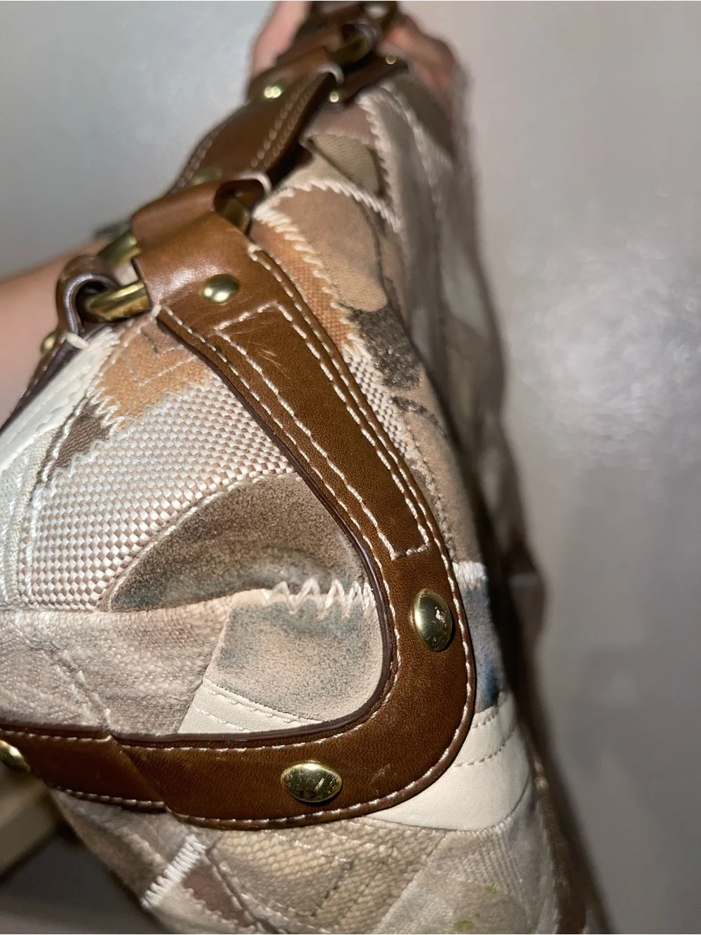 Coach Patchwork Shoulder Bag in Brown, Cream and Metallic